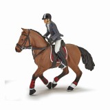 Figurina Papo Cal de Competitie cu Jocheu, 10x16x19cm, Rase de Cai si Ponei, Jucarie Copii +3 ani