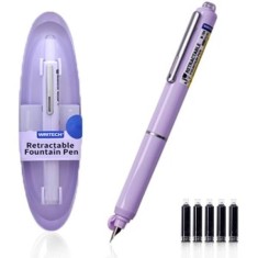 Set stilou retractabil Writech cu 5 rezerve cerneala albastru,grosime penita F, corp violet,cutie depozitare