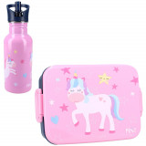 Set cutie alimente 16x13x5 cm si sticla inox 500 ml Pret pink Unicorn, Vadobag