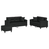 Cumpara ieftin Set de canapele cu perne, 3 piese, negru, piele ecologica