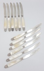 Superb set 12 cutite fine din argint si sidef natural art nouveau Franta sec.XX