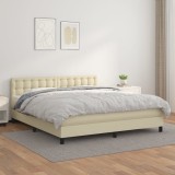 vidaXL Pat box spring cu saltea, crem, 180x200 cm, piele ecologică 3141139