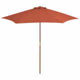 Umbrelă de soare de exterior, st&acirc;lp din lemn, cărămiziu, 270 cm