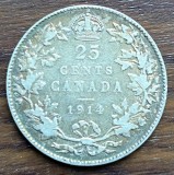 Moneda Canada - 25 Cents 1914 - Argint, America de Nord