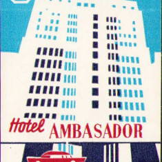 HST A111 Etichetă reclamă Hotel Ambasador București ONT Carpați