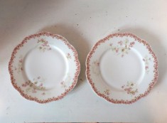 Set 2 Farfurii Desert Portelan Limoges Haviland France Model Trandafiri Roz Margine Festonata Antichitati Colectie Masa Lux 19cm
