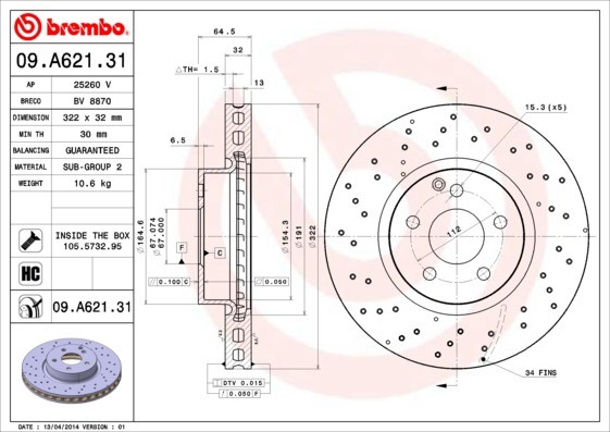 BREMBO 09.A621.31 PRIME LINE - UV Coated Disc frana