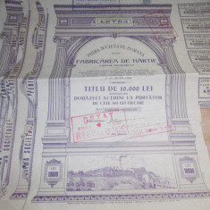 LOT 12 ACTIUNI : FABRICA DE HARTIE LETEA , TITLU DE 10.000 LEI ~ 1939