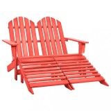 Scaun de grădină Adirondack cu 2 locuri&amp;otoman roșu, lemn brad