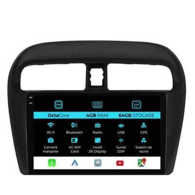 Navigatie Dedicata Mitsubishi Attrage Mirage Space Star (2012-2024), 2K, 4Gb Ram, 64Gb Stocare, Carplay foto