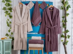 Set de halate de baie cu prosoape si manusi, bumbac 100%, MODA Bej/Mov
