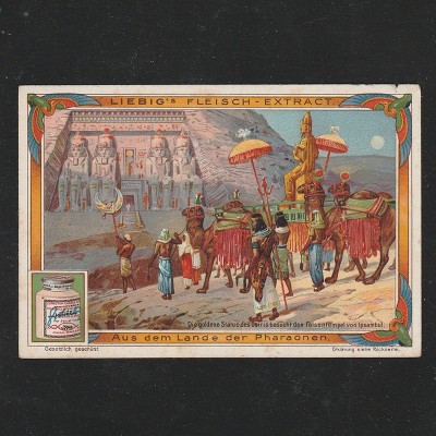 Reclama Litografie &amp;ldquo;Ausdem Lande der Pharaonen - Statuia lui Osiris la templul din Ipsambul&amp;rdquo; 1900 foto