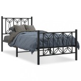 Cumpara ieftin Cadru pat metalic cu tablii de cap/picioare, negru, 90x200 cm