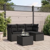 Cumpara ieftin Set mobilier de grădină cu perne, 5 piese, negru, poliratan