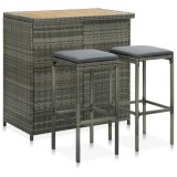 Cumpara ieftin Set de bar, 3 piese, gri, poliratan