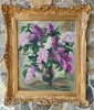 Mihai Menzopol-Flori de liliac, pictură pe carton, Ulei, Realism
