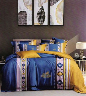 Lenjerie de pat pentru o persoana cu husa de perna patrata, Cybele, bumbac mercerizat, multicolor foto