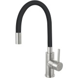 Baterie bucatarie Ferro Zumba BZA4BSS, pipa flexibila, cartus ceramic, corp inox, pipa neagra