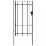 vidaXL Poartă de gard, o ușă, cu v&acirc;rf arcuit, negru, 1 x 1,75 m, oțel