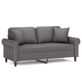Cumpara ieftin Canapea cu 2 locuri cu pernute, gri, 140 cm, piele ecologica