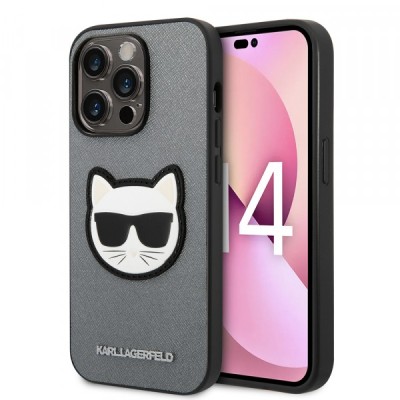 Husa pentru Apple iPhone 14 Pro, Karl Lagerfeld, Saffiano Choupette&amp;#039;s Head, Argintie foto