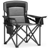 SONGMICS Scaun pliabil camping premium cu spatar inalt si sezut buretat, suport bauturi si buzunar termo, 200 kg, 63x95x100 cm, negru Household NewTre