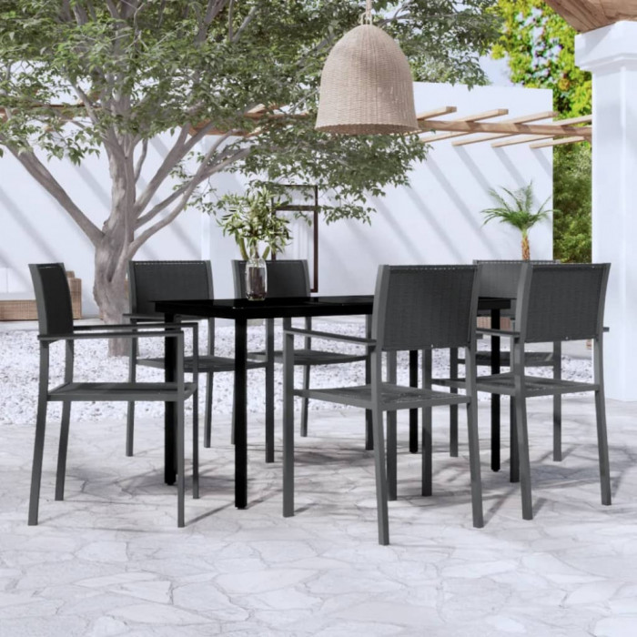 Set de servit masa pentru gradina, 7 piese, negru GartenMobel Dekor