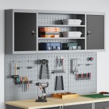 vidaXL Set dulap unelte &amp; panou c&acirc;rlige de perete, 6 piese negru metal