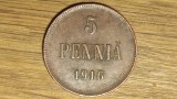 Cumpara ieftin Finlanda ducat sub Imperiul Rus -piesa de istorie- 5 pennia 1916 XF -Nicolae II, Europa