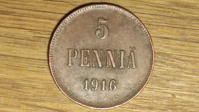 Finlanda ducat sub Imperiul Rus -piesa de istorie- 5 pennia 1916 XF -Nicolae II foto
