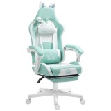 Scaun de Gaming Reclinabil HOMCOM cu Suport pentru Picioare și Perne, din Piele Artificială și Spumă, 65x62x116-124 cm, Albastru și Alb | Aosom Romani
