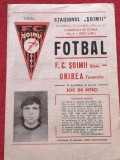 Program meci fotbal FC &quot;SOIMII&quot; SIBIU - &quot;&quot;UNIREA&quot; TOMNATIC (19.10.1975)