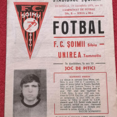 Program meci fotbal FC "SOIMII" SIBIU - ""UNIREA" TOMNATIC (19.10.1975)