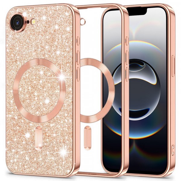 Husa MagSafe pentru Apple iPhone 16e, Techsuit, Luxury Glitter, Roz Aurie