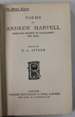 POEMS OF ANDREW MARVELL , EDITIE DE SFARSIT DE SECOL XIX , FORMAT REDUS foto
