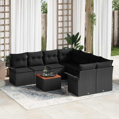 vidaXL Set de canapele pentru grădină 9 pcs Negru 55 x 55 x 37 cm foto