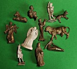 Set 10 miniaturi metalice, bonus Weeping Angel statuie cauciuc, figurine scena Nașterea Domnului, soldăței plumb, animale incomplete h 3.5 cm vintage
