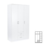 Dulap Dormitor Miami 120x205 cm Alb, 6 Rafturi, 2 Sertare, Lemn, Stil Modern | Sifonier Spatios si Functional
