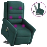 vidaXL Fotoliu rabatabil de masaj, cu ridicare, verde &icirc;nchis, textil