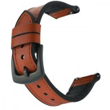 Curea hibrid piele-silicon, compatibila Samsung Galaxy Watch 4 Classic, 46mm, telescoape Quick Release, Caramel Brown