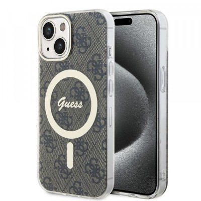 Husa MagSafe pentru Apple iPhone 15 Plus, Guess, IML 4G, Maro foto