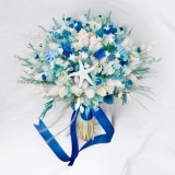 Buchet cu scoici si alte elemente marine , personalizabil, ideal pentru cununie civila, nunta, mireasa, nasa sau cadou, alb-albastru, Eventissimi&reg;