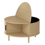 HOMCOM Masă de cafea rotundă 80 cm cu blat rabatabil și depozitare ascunsă, ușă glisantă canelată, lemn natural | Aosom Romania