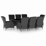 Cumpara ieftin Set mobilier exterior cu perne, 9 piese, gri inchis, poliratan