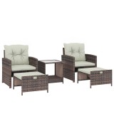Outsunny Set de Mobilier de Grădină din Rattan 5 Piese, Set de Mobilier Exterior cu 2 Suporturi pentru Picioare, 2 Fotolii, Masă de Cafea cu 2 Nivelur