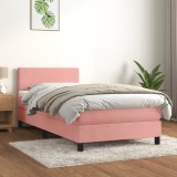 Cumpara ieftin Pat box spring cu saltea, roz, 90x200 cm, catifea