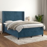Cumpara ieftin Pat box spring cu saltea, albastru &icirc;nchis, 140x200 cm, catifea