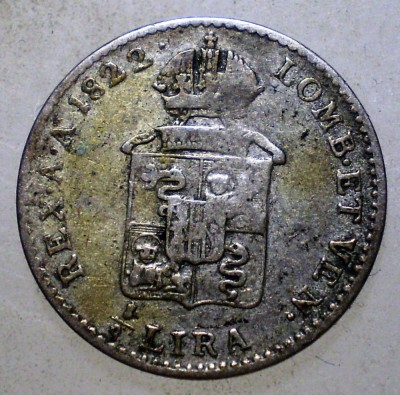 F.213 ITALIA LOMBARDIA VENETIA FRANCISC I 1/4 LIRA 1822 V ARGINT foto