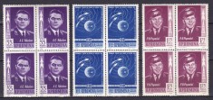 ROMANIA 1962 LP 547 PRIMUL ZBOR IN GRUP - VOSTOK 3 SI 4 BLOCURI DE 4 TIMBRE MNH