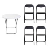 Masa plianta rotunda cu blat mdf, dimensiuni 70x70cm, alb (ZLN 6944) plus 4 x scaun bucatarie pliant (DSY 1115) / ZLN 6944_4S